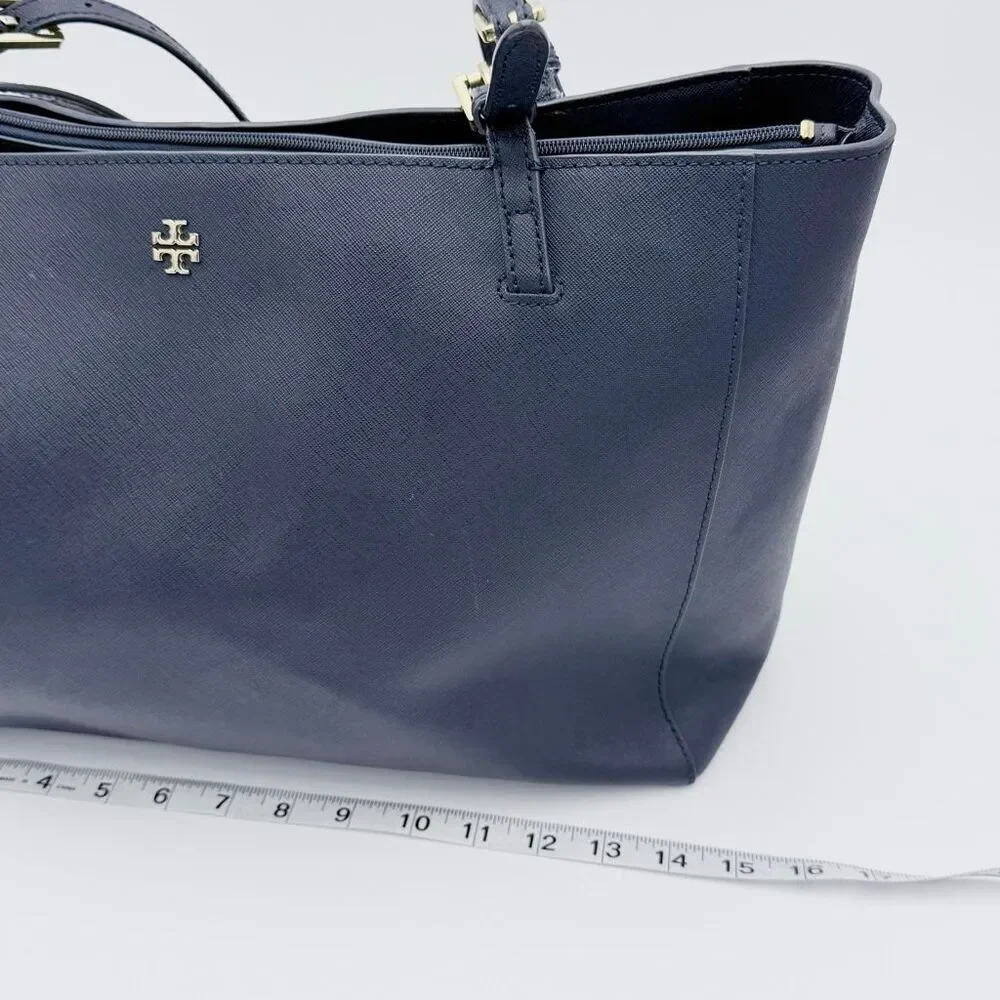 Tory Burch Navy Blue Saffiono Robinson Clutch Textured Leather Tote